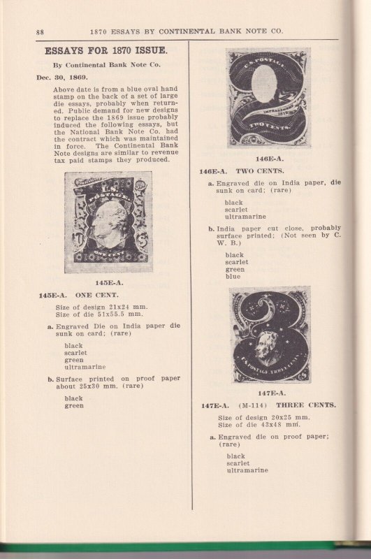 Brazer: Essays for US Adhesive Stamps, 1977 update, hardbound, 295 pages.