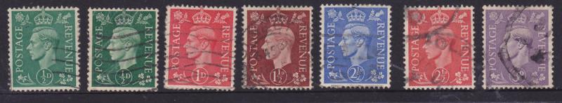 G.Britain 1937-47 KG VI Short set x 7 - used