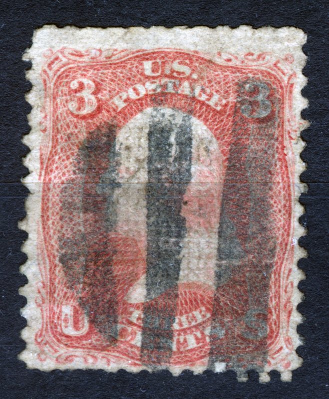 USA - STAMP, RARE 1867, George Washington 3c, ROSE, GRILL, USED