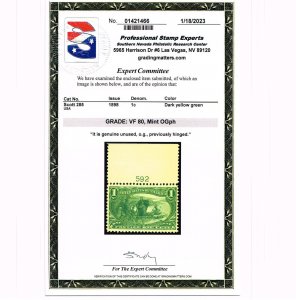 EXCELLENT GENUINE SCOTT #285 MINT OG VVLH PLATE #592 PSE CERT GRADED VF-80