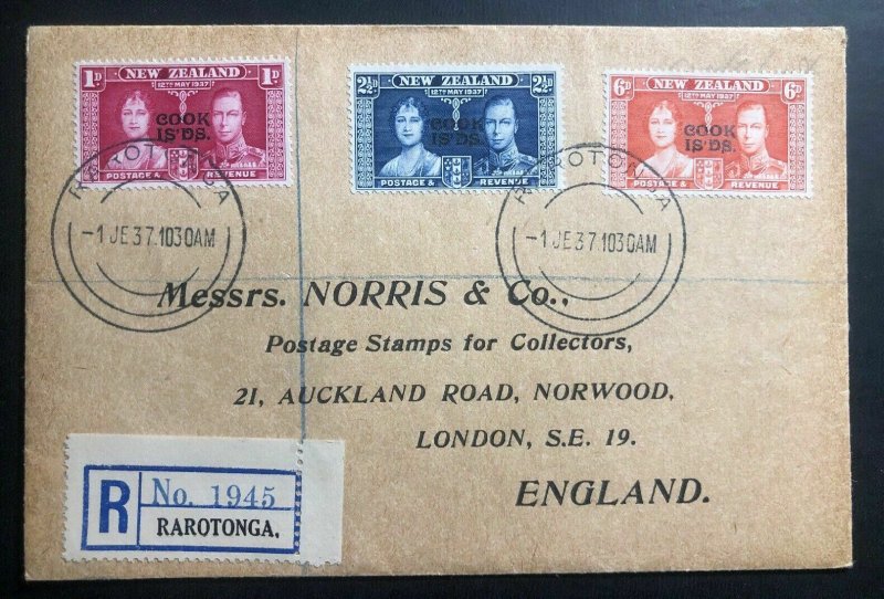 1937 Rarotonga Cook island First Day Cover To England Coronation King George VI