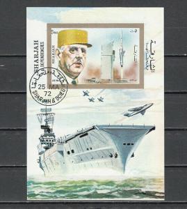 Sharjah, Mi cat. 888, BL96 B. Charles de Gaulle s/sheet.  Canceled. ^