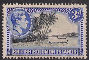 British Solomon Islands 1939 - 51 KGV1 3d Roviana Canoes Used SG 65 ( F1083 )