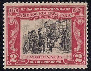 651 2 cent George Rodger Clark Stamp mint OG NH XF XXF