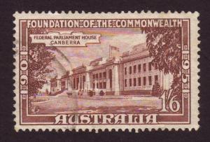 Australia 1951 Sc#243, SG#244 1/6 Brown Parliament VFU.   