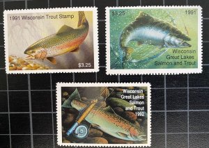 US Stamps - 1991 & 1992 Wisconsin - Trout & Salmon Stamps - Unused