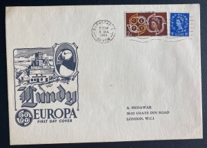 1961 Barnstable England first day Mixed Franking Cover FDC Lundy Europa Stamp