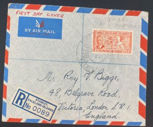 1952 Port Stanley Falkland Island First Day Airmail Cover To London England