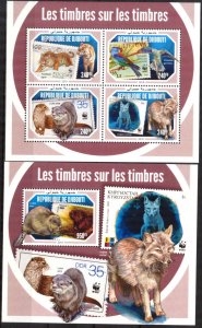 Djibouti 2018 WWF Tigers Birds Wolves Stamps on Stamps sheet + S/S MNH