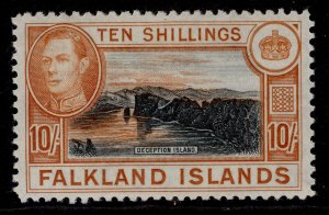 FALKLAND ISLANDS GVI SG162b, 10s black & red-orange, LH MINT. Cat £130.