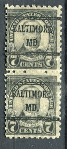 USA; Early 1900s Presidential series issue used PRE-CANCEL, Pair Baltimore