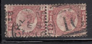 Great Britain 1870 used Sc #58 Horizontal pair Plate 19 Position IE, IF 1/2p ...