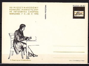 Poland, 1970 issue. CP451. Composer F. Chopin on a Postal Card.^