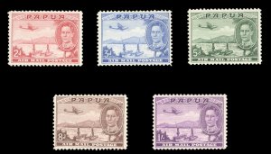 Papua New Guinea #C10-14 Cat$90, 1939 Airpost, set of five, never hinged