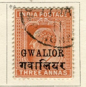 INDIA GWALIOR; 1903 early Ed VII issue fine used 3a. value