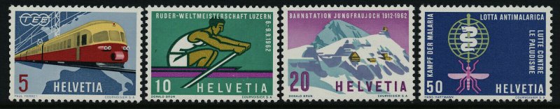 Switzerland 412-5 MNH Train, WHO Anti-Malaria, Sports, Rowing, Map