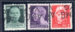 AMG.VG. Cent.60, 1 and 2 Lire the Three Variety Values Overprint Upside Down