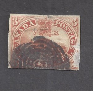 Canada # 4c VF USED 1852 3 PENCE RIBBED SOFT PAPER BEAVER BS27864