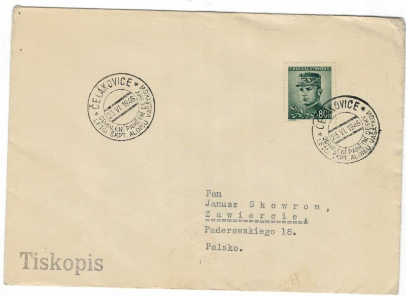 Czechoslovakia 1946 Cover to Poland Cancellation Second World War II Aviation