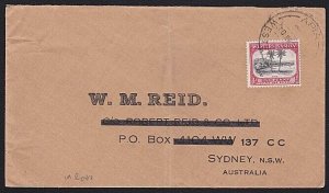 SAMOA 1937 1d on commercial cover to Sydney - Apia cds.....................A8591