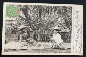 1911 Tahiti RPPC postcard Cover To Mirecourt France Women Weaving Hats