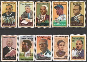 US  Black Heritage Series 15c > 29c, 10 Diff, Mint NH VF