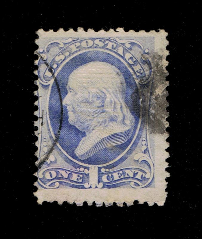 NICE SCOTT #134 USED FINE 1870 1₵ ULTRAMARINE WITH H-GRILL - PRICED TO SELL