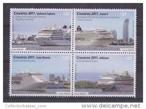 Cruise ship boat tourism shore lighthouse architecture Uruguay MNH stamp set