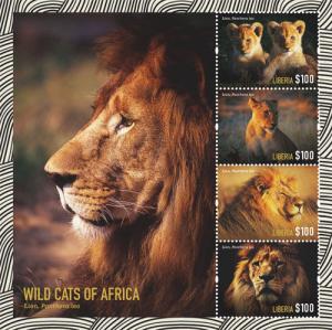 Liberia 2015 - Wild Cats of Africa- sheetlet of 4 stamps - MNH