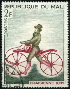 Mali Sc#109 Used, 2fr grn, ol & mag, Developments of Bicycle and Car (1968)