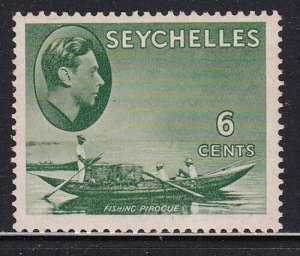 Album Treasures Seychelles Scott # 129b  6c  George VI  Fishing Canoe  MLH