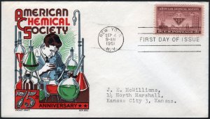 SC#1002 3¢ American Chemical Society FDC: Cachet Craft, Boll (1951) Addressed