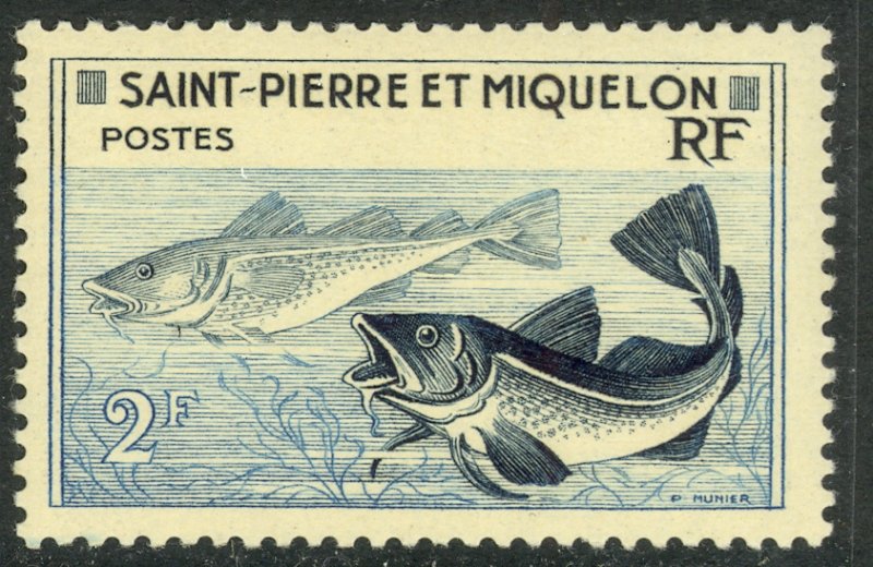 ST PIERRE AND MIQUELON 1957 2fr CODFISH Pictorial Sc 353 MH