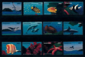 [78247] Tanzania 1998 Marine life fish dolphin Birds v�gel From sheet MNH