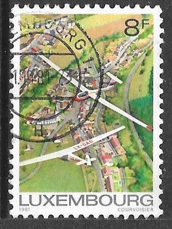 Luxembourg 663: 8f Gliders at gliding center, Useldange, used, F-VF