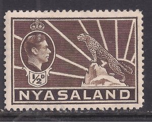 Nyasaland 1938 - 44 KGV1 1/2d Brown MM SG 130a ( L594 )