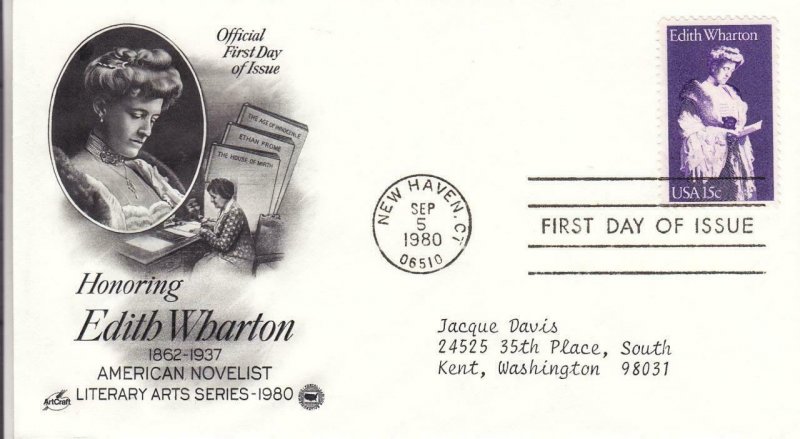 1980, Honoring Edith Wharton, Artcraft/PCS, FDC (D12977)