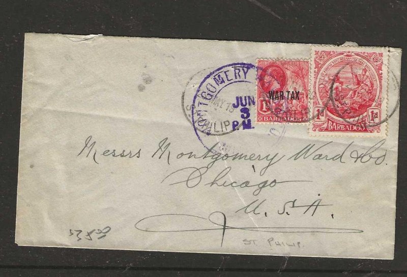 BARBADOS  COVER WAR TAX 1D+1D   COVER ST PHILIP TO  USA VFU P0919A  H