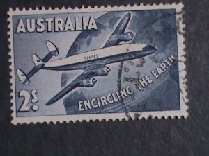 ​AUSTRALIA-1958 SC #C8 AIRMAIL-AUSTRALIAN ROUND THE WORLD AIR SERVICE- USED VF