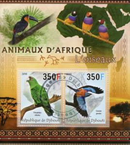 Djibouti 2013 CTO Animals of Africa Birds 2v M/S Parrots Rollers Stamps