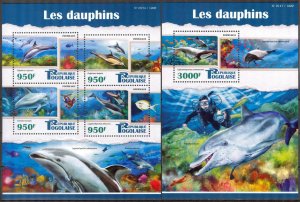 Togo 2015 Marine Life Dolphins (2) Sheet + S/S MNH