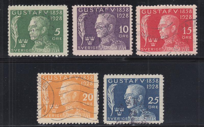 Sweden Sc B32-B36 used 1928 King Gustaf V Birthday, Semi-Postals complete, F-VF 