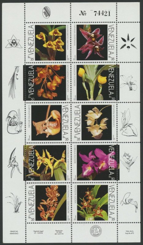 Venezuela 1995 MNH Miniature Sheet | Scott 1518 | Orchids Flowers