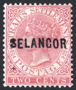 Malaya Selangor 1884 2c Rose CA OPT S WIDE SG 24 Scott 7v UN Cat £170($222)