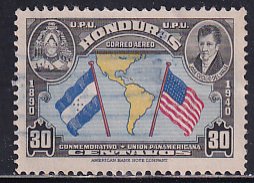 Honduras 1940 Sc C99c J C de Valle Flags Map Americas Airmail Stamp Used