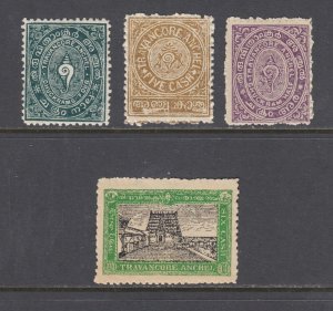 India, Feudatory States, Travancore, SG 18a, 24, 36, 47 MLH 1904-31 postage F-VF