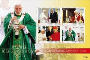 Micronesia 2009 - Pope Benedict Czech Republic - Sheet of 4 Stamps Scott 847 MNH