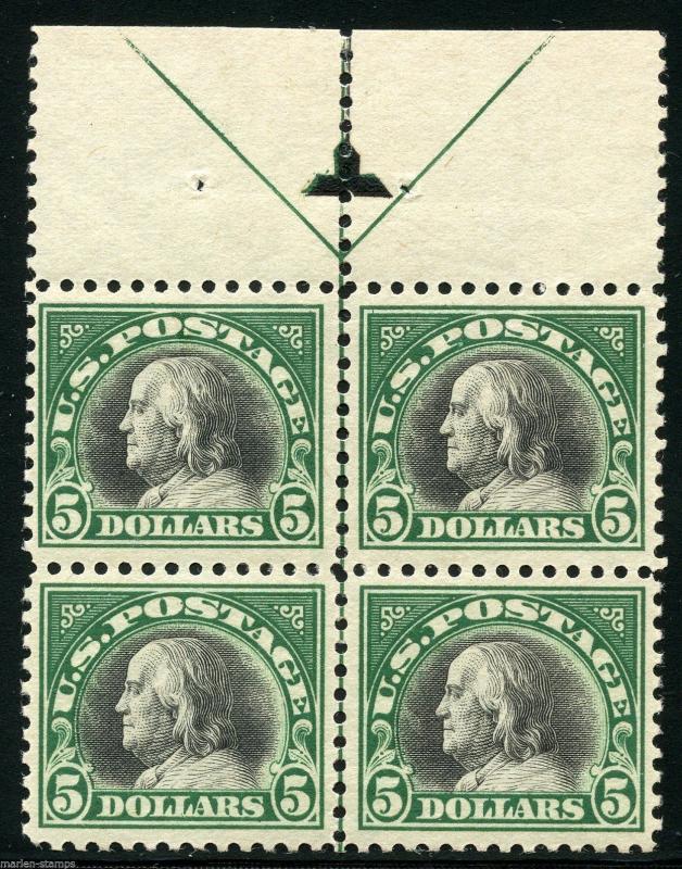 UNITED STATES $5  FRANKLIN   SCOTT#524 ARROW LINE BLOCK MINT LIGHT HINGED OG