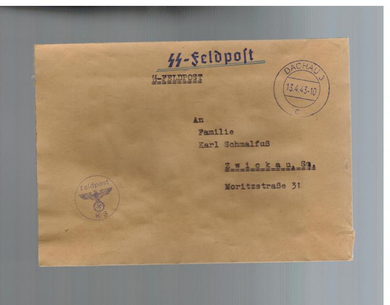 1941 Germany Dachau Concentration Camp KZ Guard Cover Waffen SS Feldpost