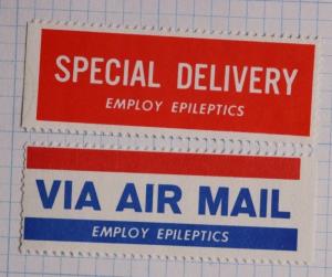 Special Delivery Airmail Etiquette Label seal charity employ epileptics epilepsy